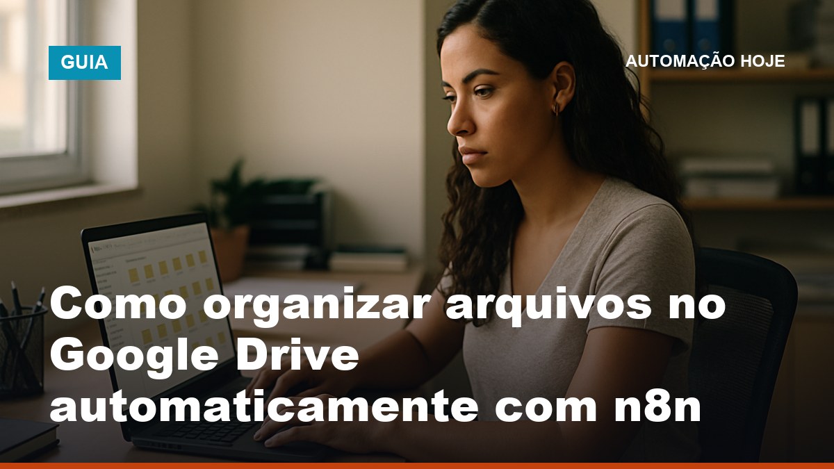 Profissional brasileira organizando arquivos no Google Drive automaticamente com n8n no notebook