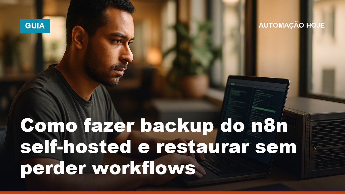Profissional brasileiro fazendo backup do n8n self-hosted pelo terminal do notebook em um servidor VPS