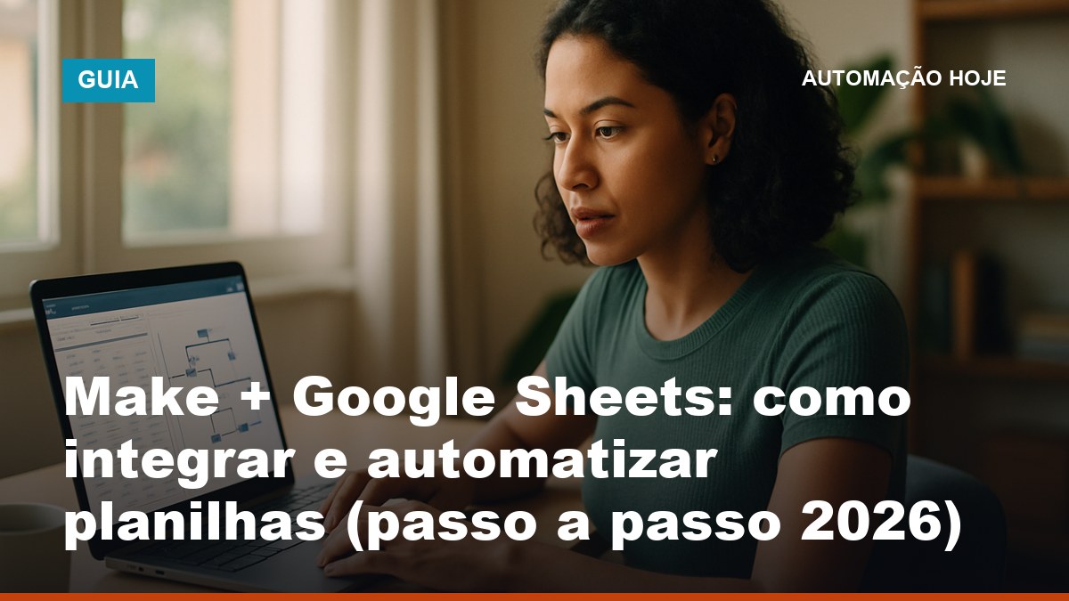 Profissional integrando o Make com o Google Sheets em uma planilha no notebook
