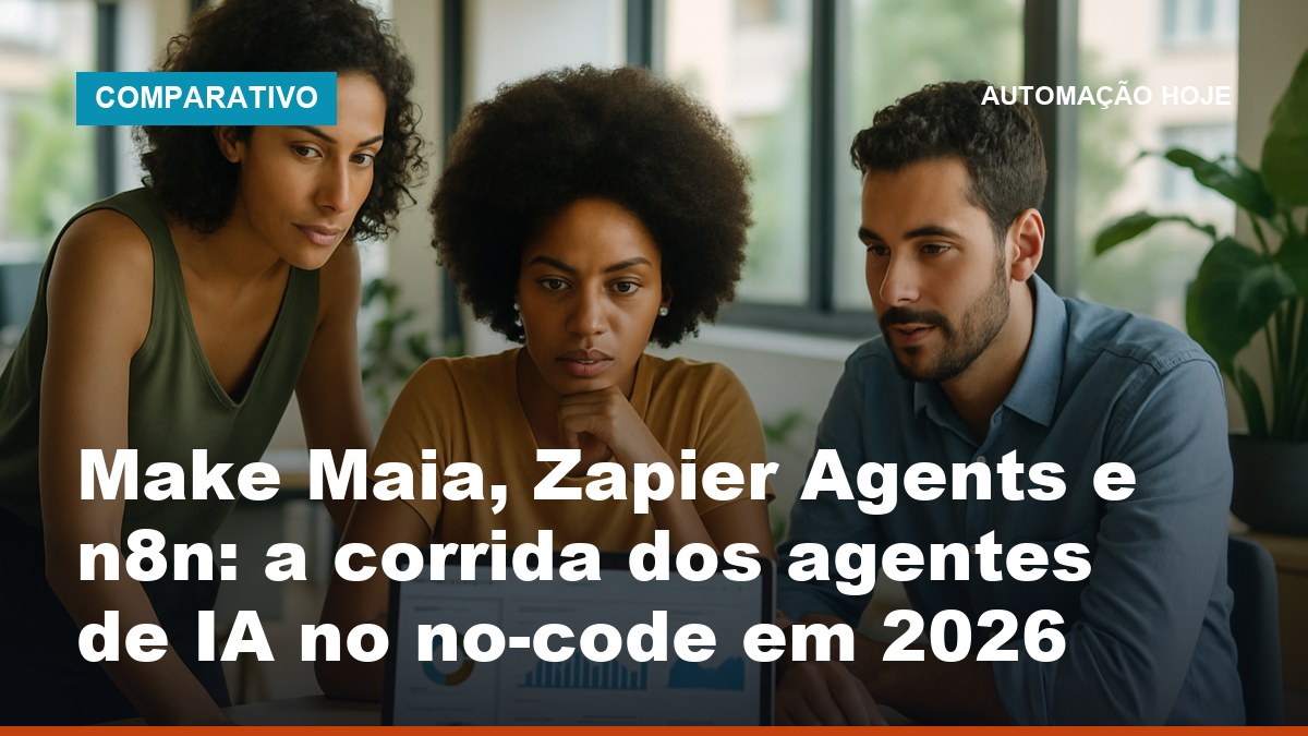 Equipe brasileira compara agentes de IA em plataformas no-code como Make e Zapier na tela do laptop