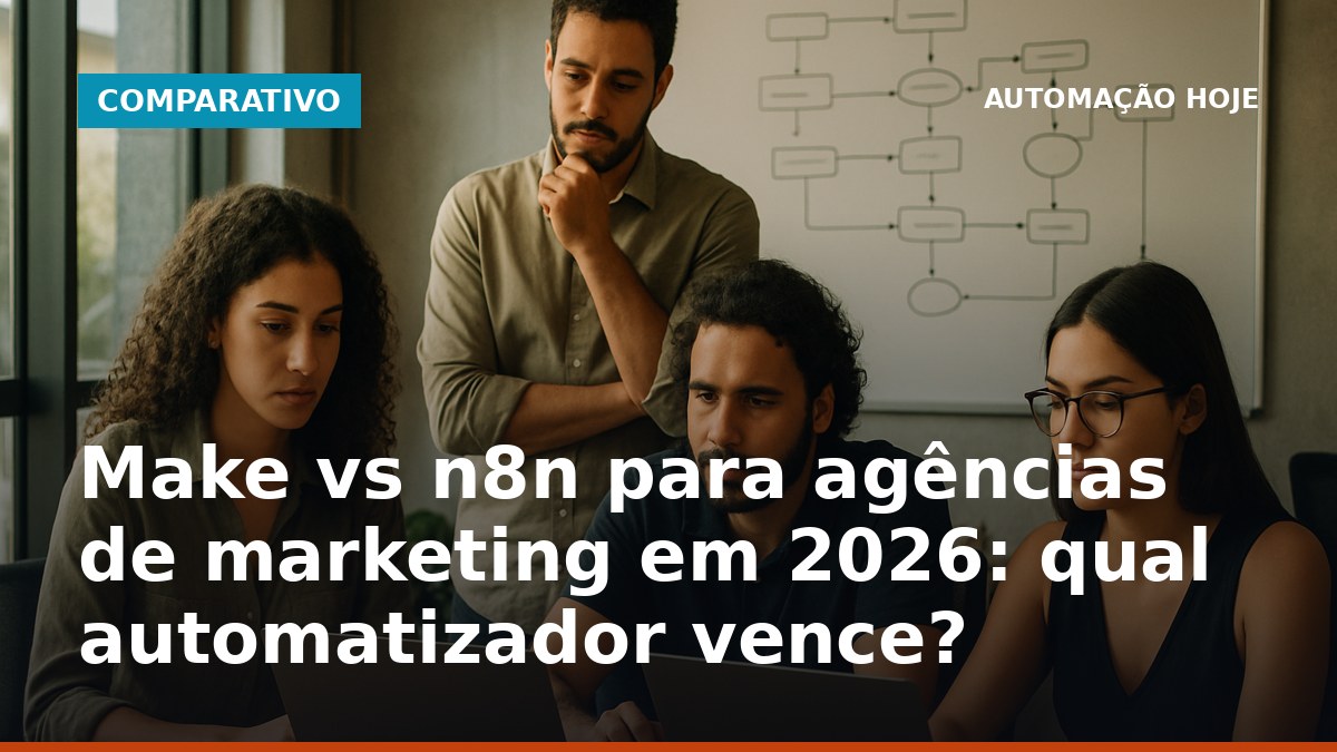 Equipe de agência de marketing no Brasil analisando fluxos de automação em 2026