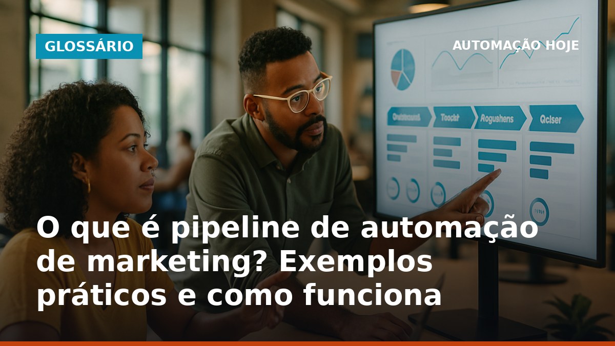 Profissionais de marketing brasileiros analisando pipeline de automação em tela digital