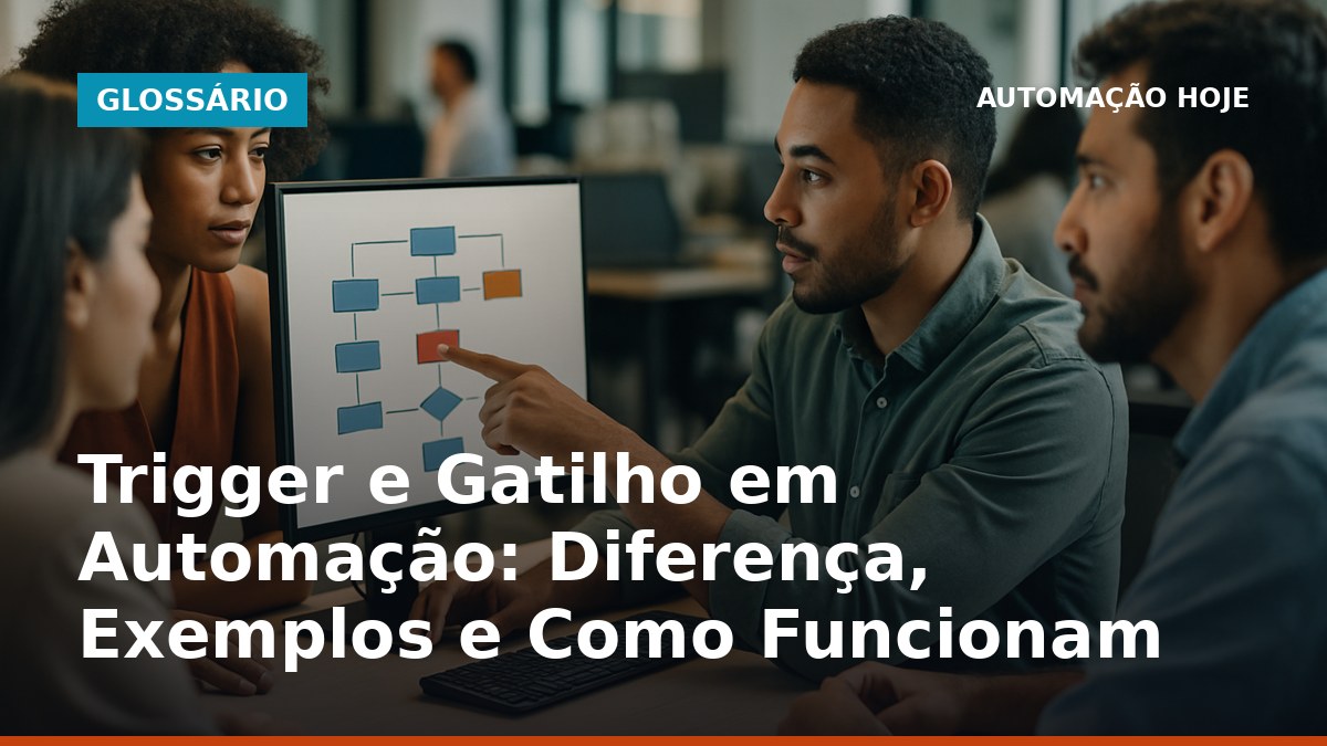 Equipe brasileira analisando triggers e gatilhos de automação em tela de computador.