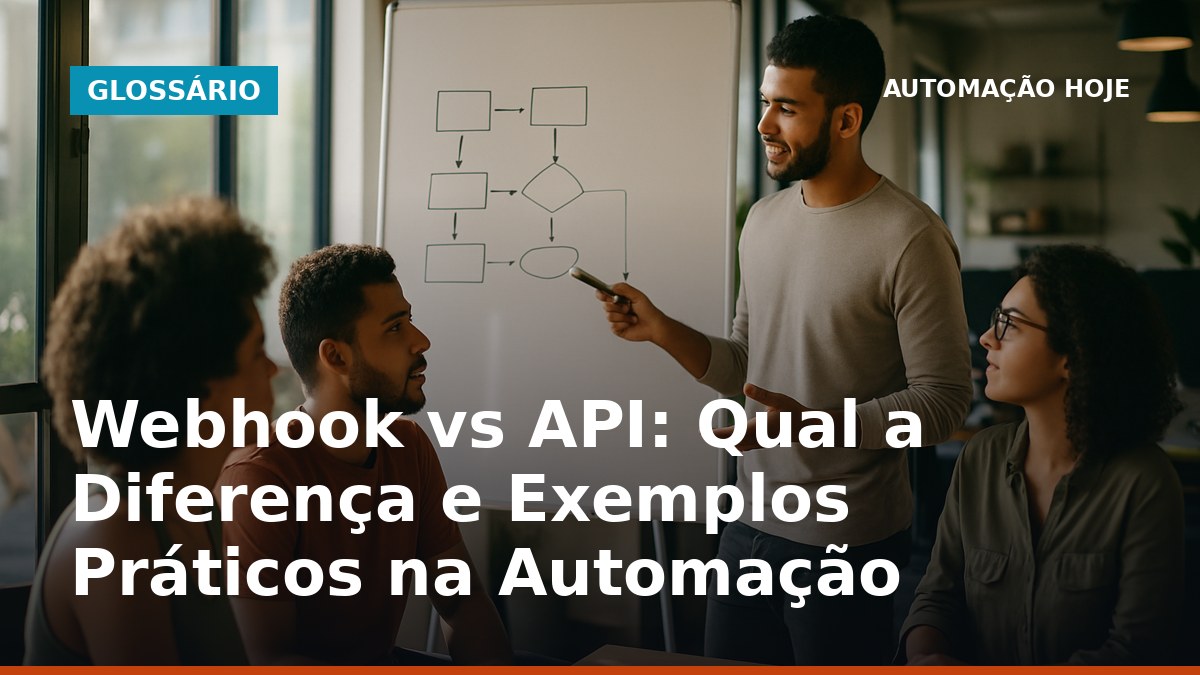 Profissionais brasileiros discutindo diferenças entre webhook e API em ambiente de automação
