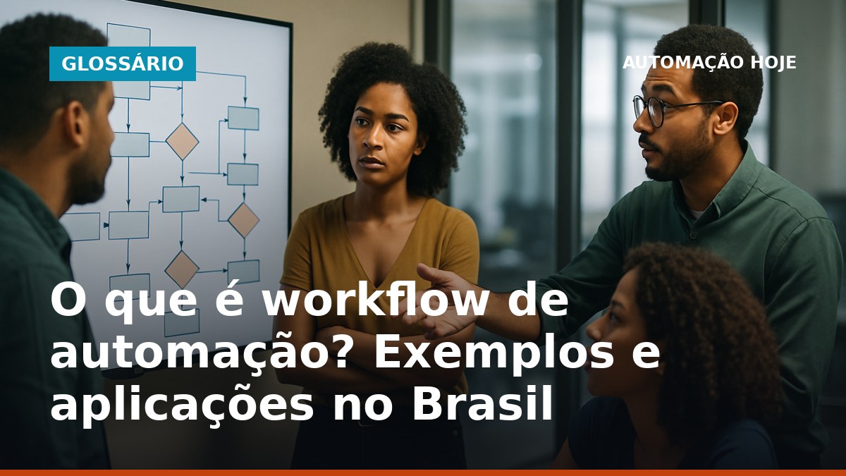 Profissionais brasileiros analisando workflow de automação em tela de escritório